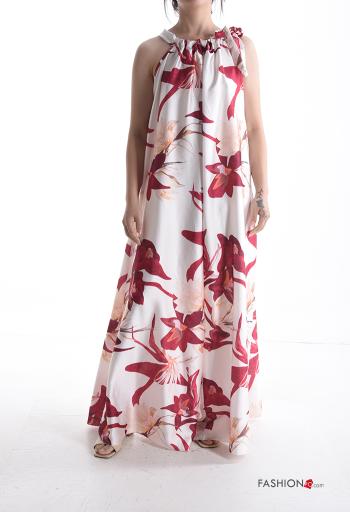 Floral crew neck wide leg sleeveless satin Jumpsuit with bow