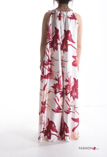 Floral crew neck wide leg sleeveless satin Jumpsuit with bow - ph 2