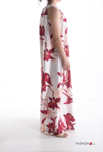Floral crew neck wide leg sleeveless satin Jumpsuit with bow - ph 3
