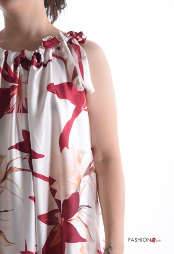 Floral crew neck wide leg sleeveless satin Jumpsuit with bow - ph 4