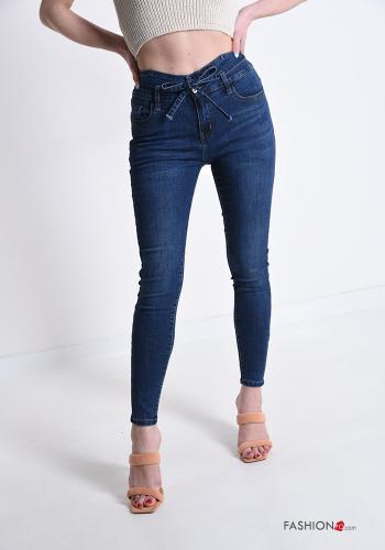 Jeans en Coton avec poches avec noeud