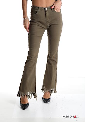 flared Cotton Jeans with pockets with fringe