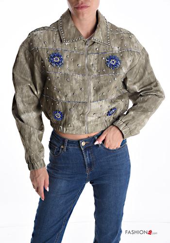 Chaqueta bomber de Algodón corto con brillantes con cremallera con forro