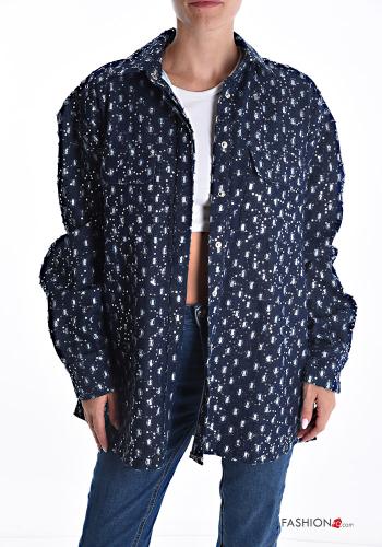 Camicia in Cotone denim maniche lunghe con bottoni con tasche