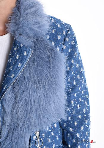 Chaqueta de Algodón tela vaquera piel sintética con cremallera con bolsillos con forro - ph 4