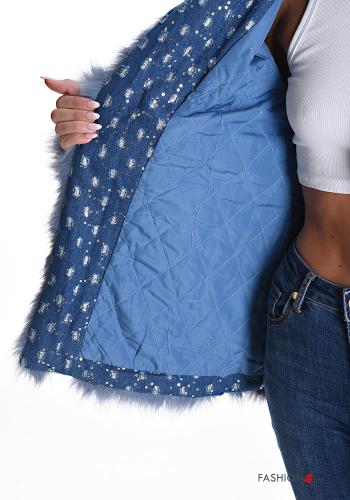 Chaqueta de Algodón tela vaquera piel sintética con cremallera con bolsillos con forro - ph 6