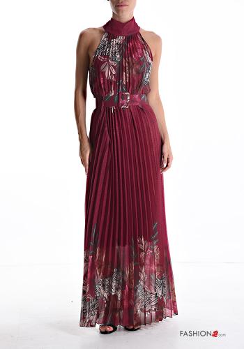 Floral sleeveless long pleated Dress with belt Rollneck - ph 1