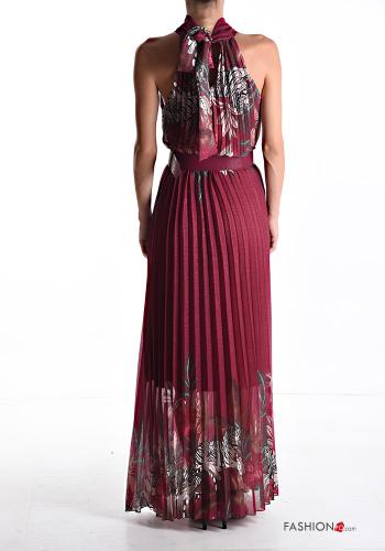 Floral sleeveless long pleated Dress with belt Rollneck - ph 2
