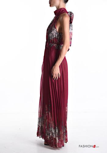 Floral sleeveless long pleated Dress with belt Rollneck - ph 3