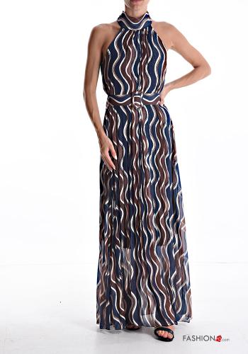 Robe sans manches longue à Imprimé Géométrique à col roulé avec doublure avec ceinture - ph 1