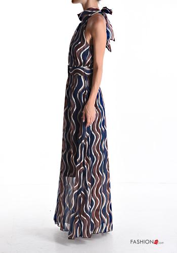 Robe sans manches longue à Imprimé Géométrique à col roulé avec doublure avec ceinture - ph 3