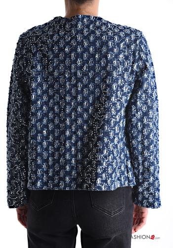 Veste en Coton en denim col rond à broderie avec poches sans doublure - ph 2