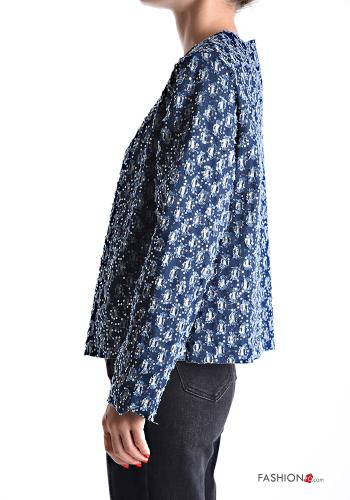 Veste en Coton en denim col rond à broderie avec poches sans doublure - ph 3