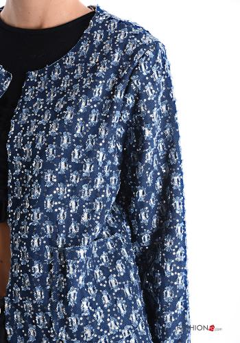 Veste en Coton en denim col rond à broderie avec poches sans doublure - ph 4