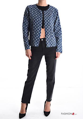 Veste en Coton en denim col rond à broderie avec poches sans doublure - ph 5