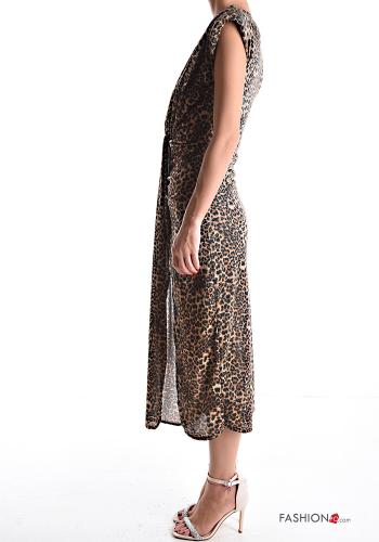Vestido De lurex sin mangas Estampado animal con nodo escote profundo con cuello en v con abertura - ph 3
