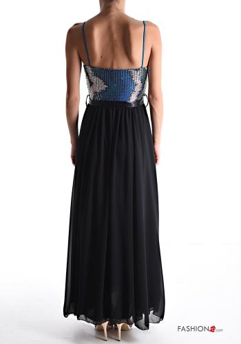 Abito chiffon senza maniche lungo con cintura in stoffa con paillettes con fodera - ph 2