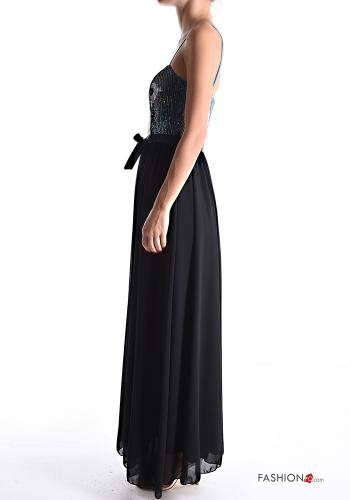 Abito chiffon senza maniche lungo con cintura in stoffa con paillettes con fodera - ph 3