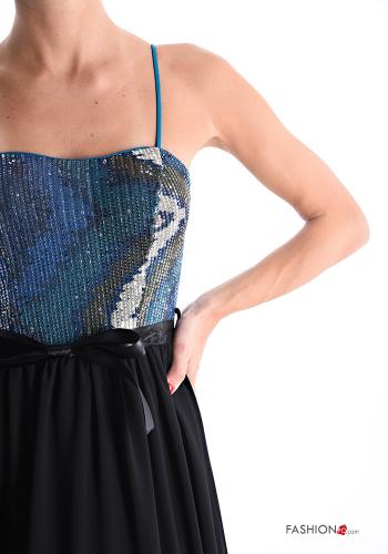 Abito chiffon senza maniche lungo con cintura in stoffa con paillettes con fodera - ph 4