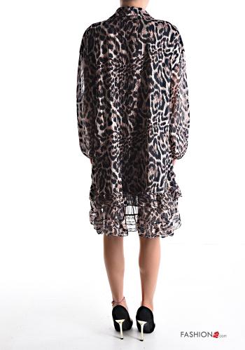 Robe chiffon à collet manches à volant manches longues Imprimé animalier à volants à boutons - ph 2
