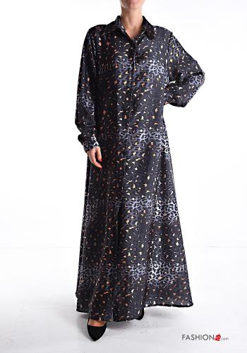 Vestido de camisa oversize manga comprida com gola Padrão animal com botões - ph 1
