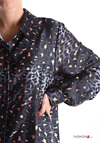 Vestido de camisa oversize manga comprida com gola Padrão animal com botões - ph 4