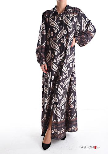 Abstract print long with collar oversized Dress with buttons - ph 1