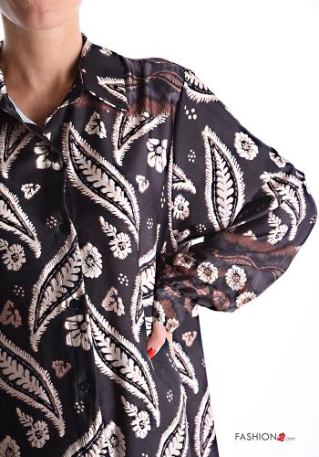 Abstract print long with collar oversized Dress with buttons - ph 4