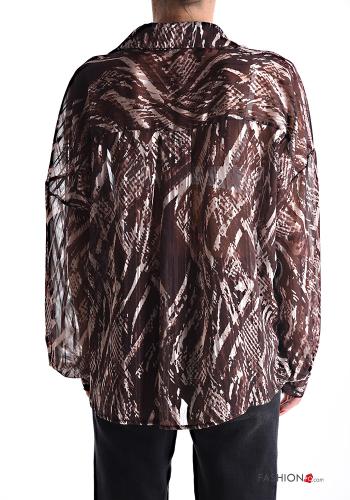 Chemise chiffon à collet manches longues Imprimé abstrait à boutons à noeud - ph 2