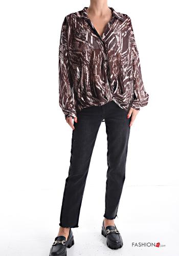 Chemise chiffon à collet manches longues Imprimé abstrait à boutons à noeud - ph 5