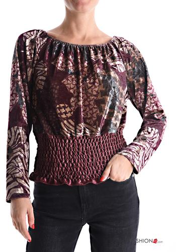 Blusa in velluto maniche lunghe con elastico - ph 1