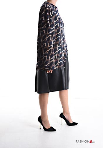 Abito girocollo maniche lunghe ecopelle oversize Fantasia optical - ph 3