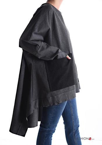 Maglietta a manica lunga girocollo oversize asimmetrico con tasche - ph 3