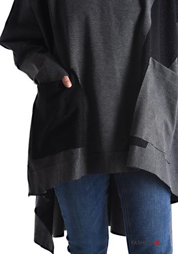 Maglietta a manica lunga girocollo oversize asimmetrico con tasche - ph 4