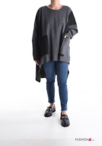 Maglietta a manica lunga girocollo oversize asimmetrico con tasche - ph 5