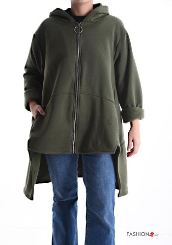 Felpa in Cotone asimmetrico senza fodera con tasche con zip con cappuccio - ph 1