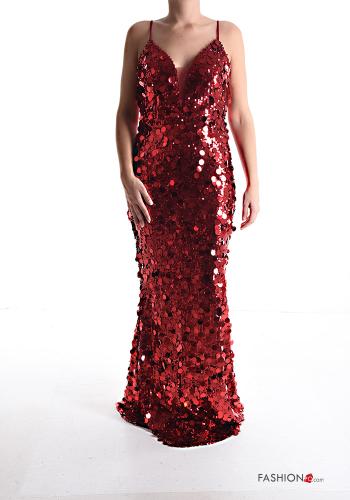 long backless adjustable Dress with sequins plunging neckline with v-neck