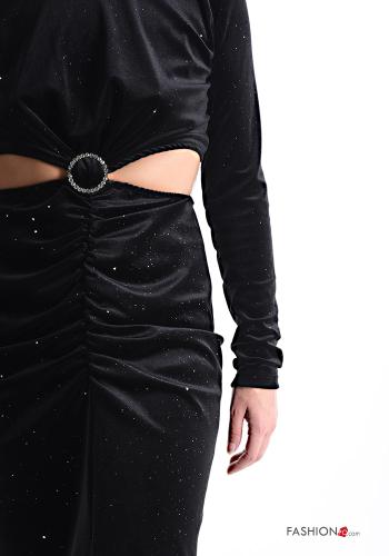 Abito girocollo scollato sulla schiena in velluto maniche lunghe con strass con spacco - ph 4