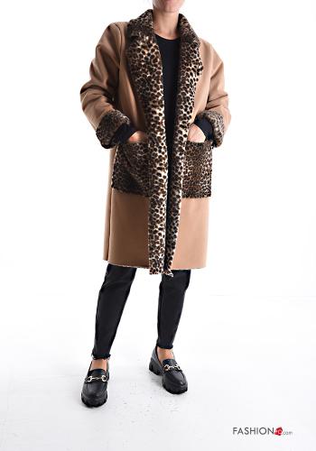 Animal print faux fur long sleeve Coat with pockets - ph 1