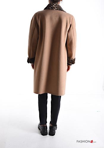 Animal print faux fur long sleeve Coat with pockets - ph 2
