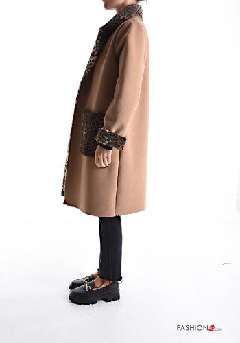 Animal print faux fur long sleeve Coat with pockets - ph 3