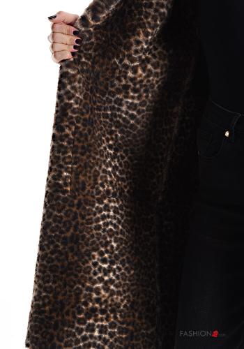 Animal print faux fur long sleeve Coat with pockets - ph 5