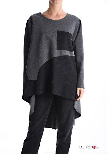 asymmetrisch u-boot ausschnitt Langarmshirt mit Taschen - ph 1