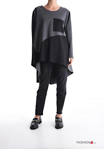 asymmetrisch u-boot ausschnitt Langarmshirt mit Taschen - ph 5