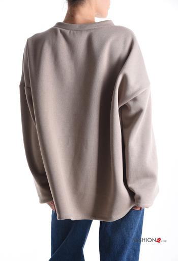 Felpa in Cotone maniche lunghe girocollo Fantasia animalier con strass - ph 2