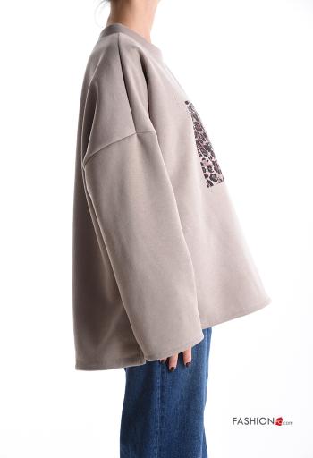 Felpa in Cotone maniche lunghe girocollo Fantasia animalier con strass - ph 3