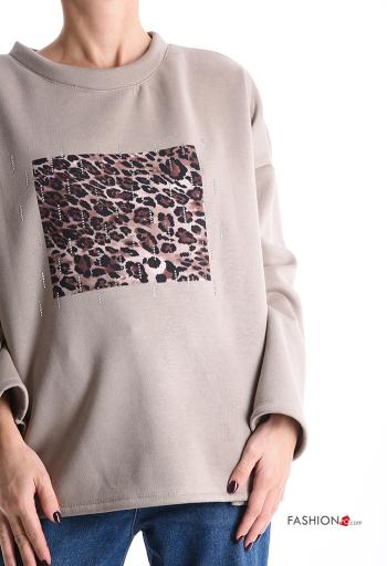 Felpa in Cotone maniche lunghe girocollo Fantasia animalier con strass - ph 4