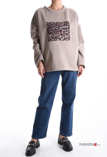 Felpa in Cotone maniche lunghe girocollo Fantasia animalier con strass - ph 5