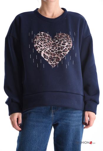 Felpa in Cotone maniche lunghe girocollo Fantasia cuore con strass - ph 1