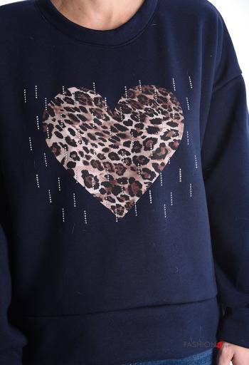 Felpa in Cotone maniche lunghe girocollo Fantasia cuore con strass - ph 4